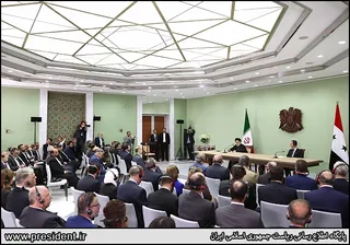 تصاویر نشست مطبوعاتی روسای جمهور ایران و سوریه و امضاء اسناد همکاری بین دو کشور
