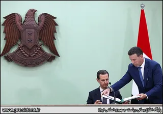 تصاویر نشست مطبوعاتی روسای جمهور ایران و سوریه و امضاء اسناد همکاری بین دو کشور